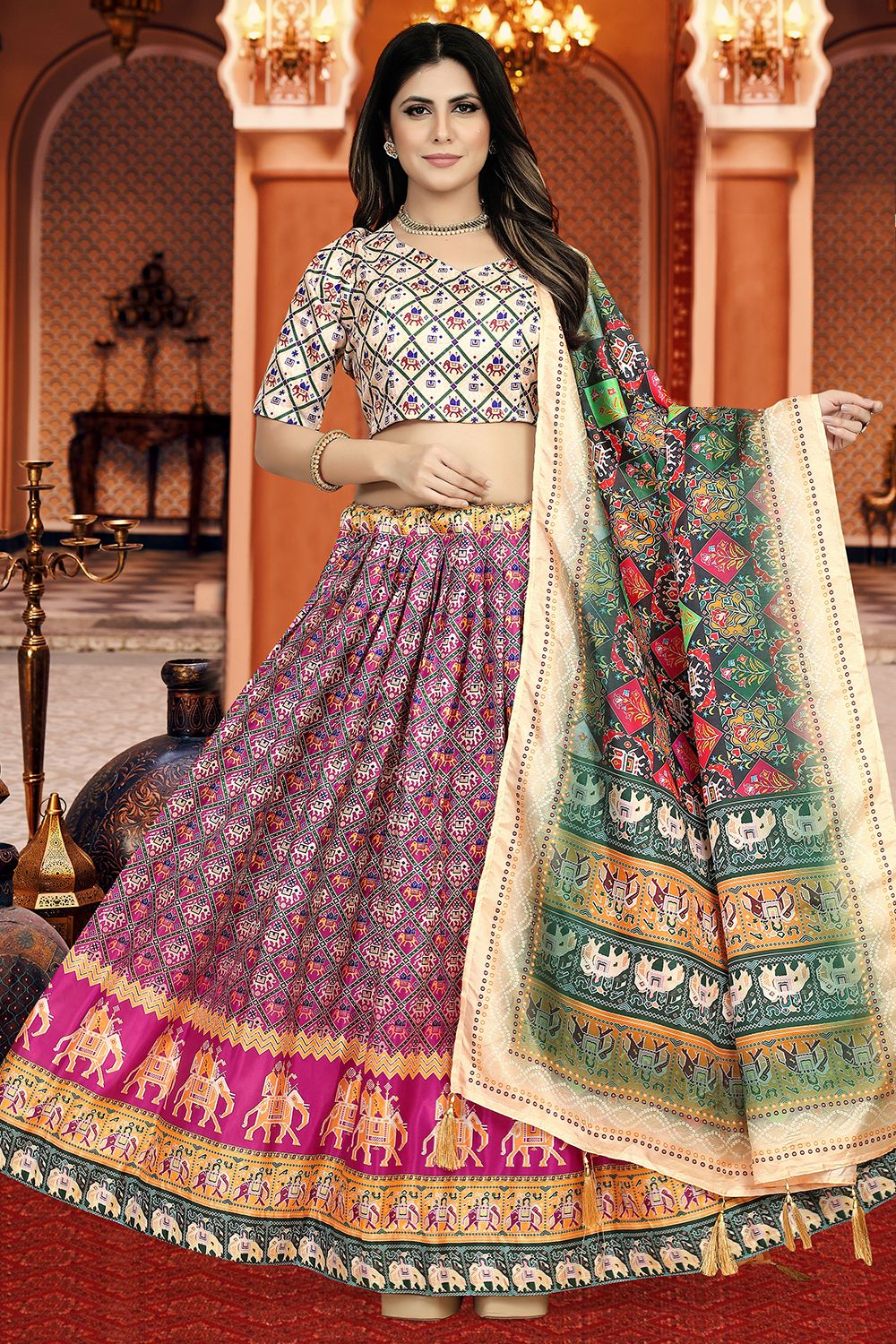 Pink Dola Silk Printed Lehenga Set
