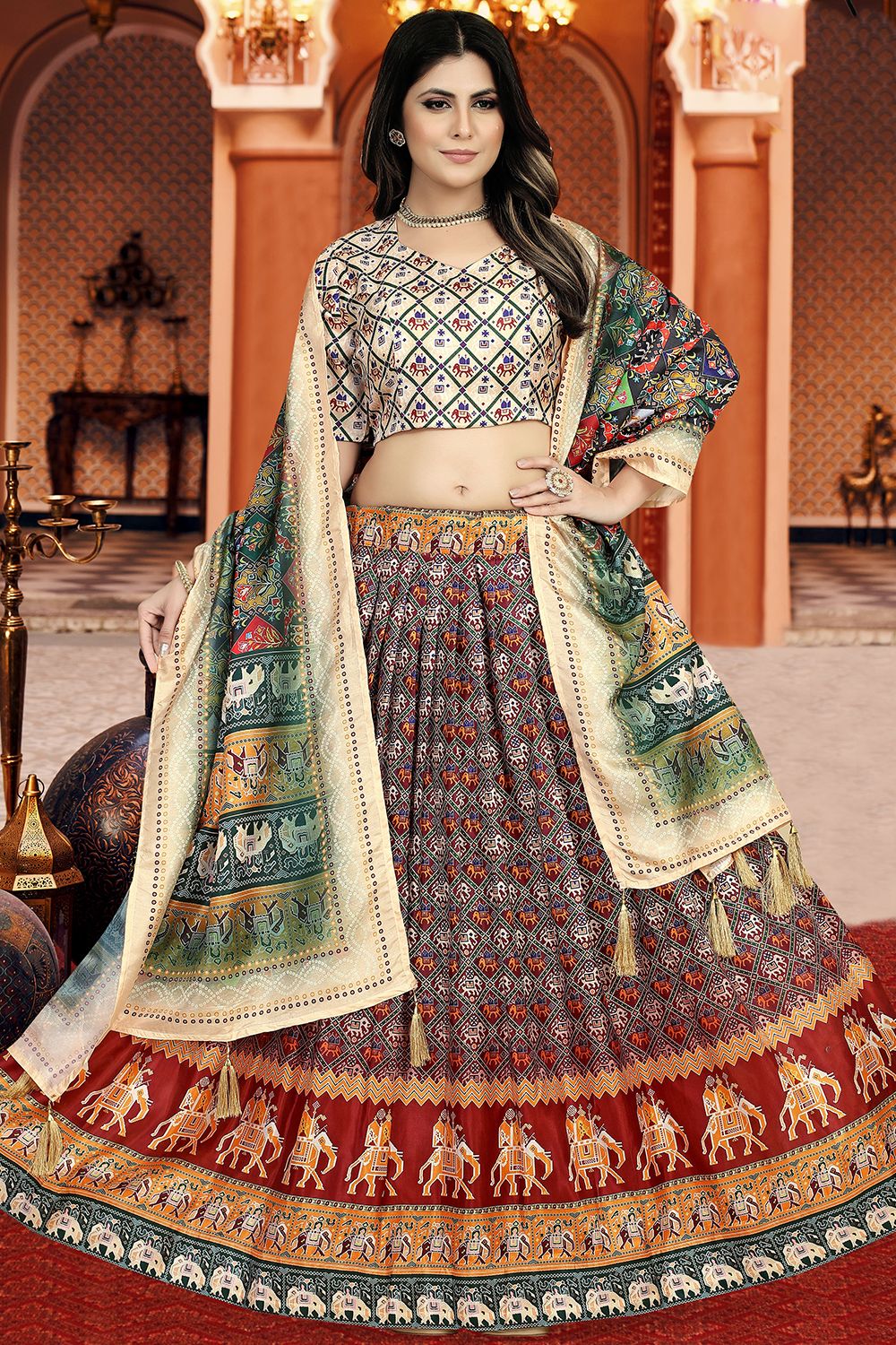 Purple Dola Silk Printed Lehenga Set