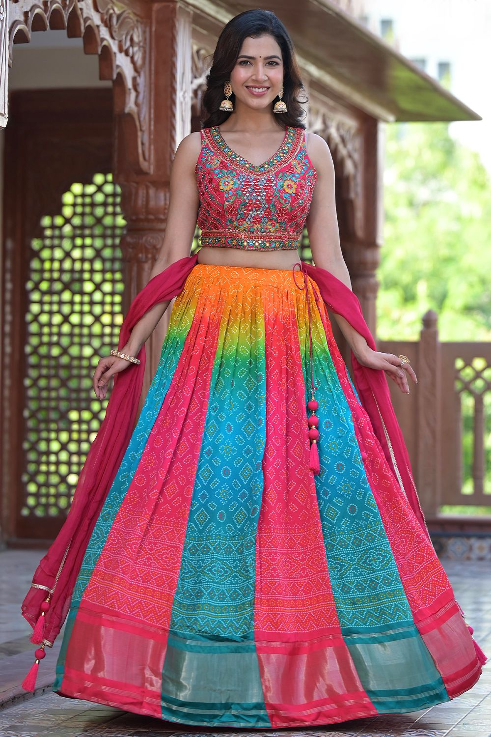 Multicolor Patola Print Jacquard Lehenga Choli