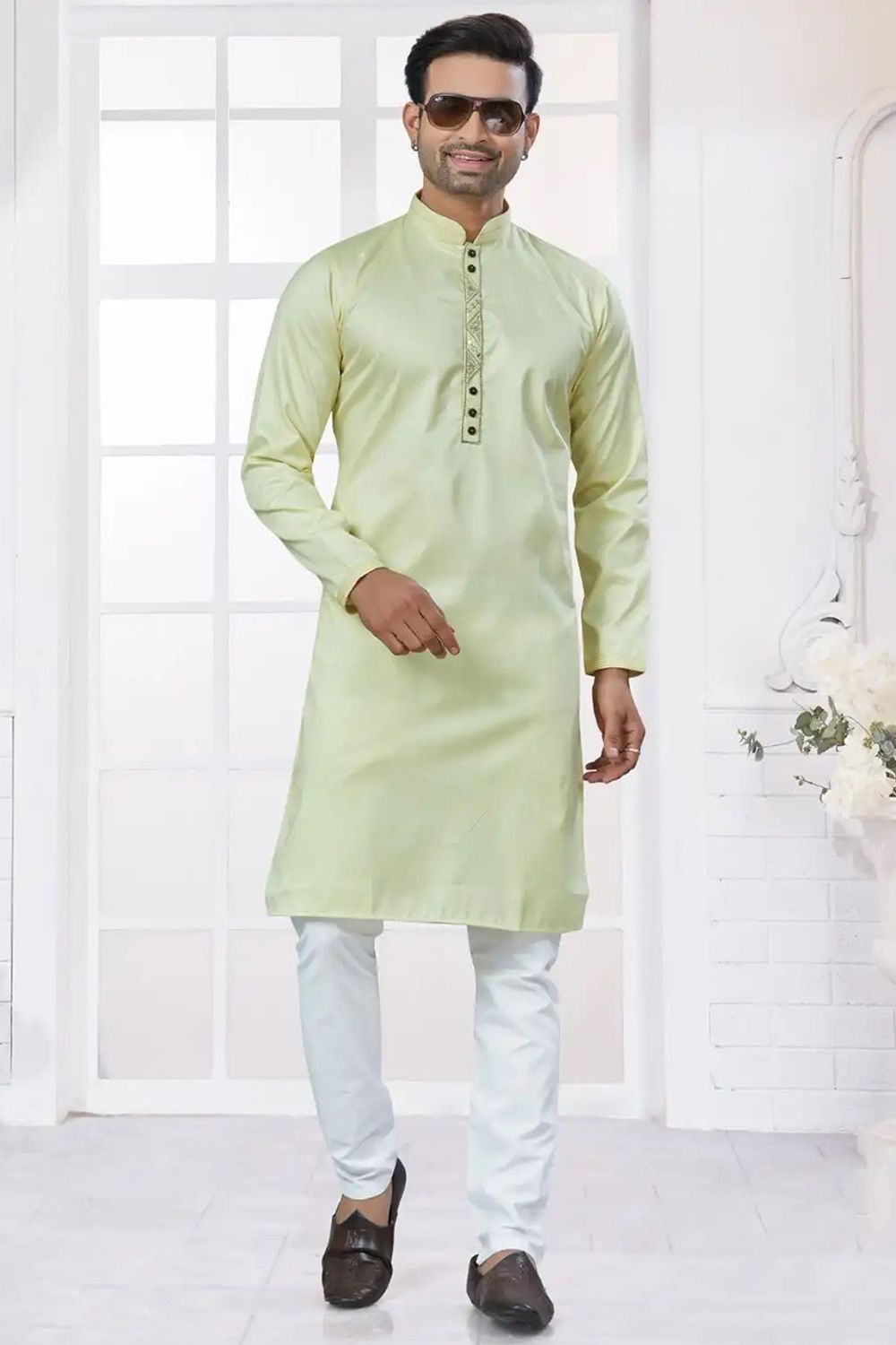 Light Green Poly Cotton Ethnic Kurta Set