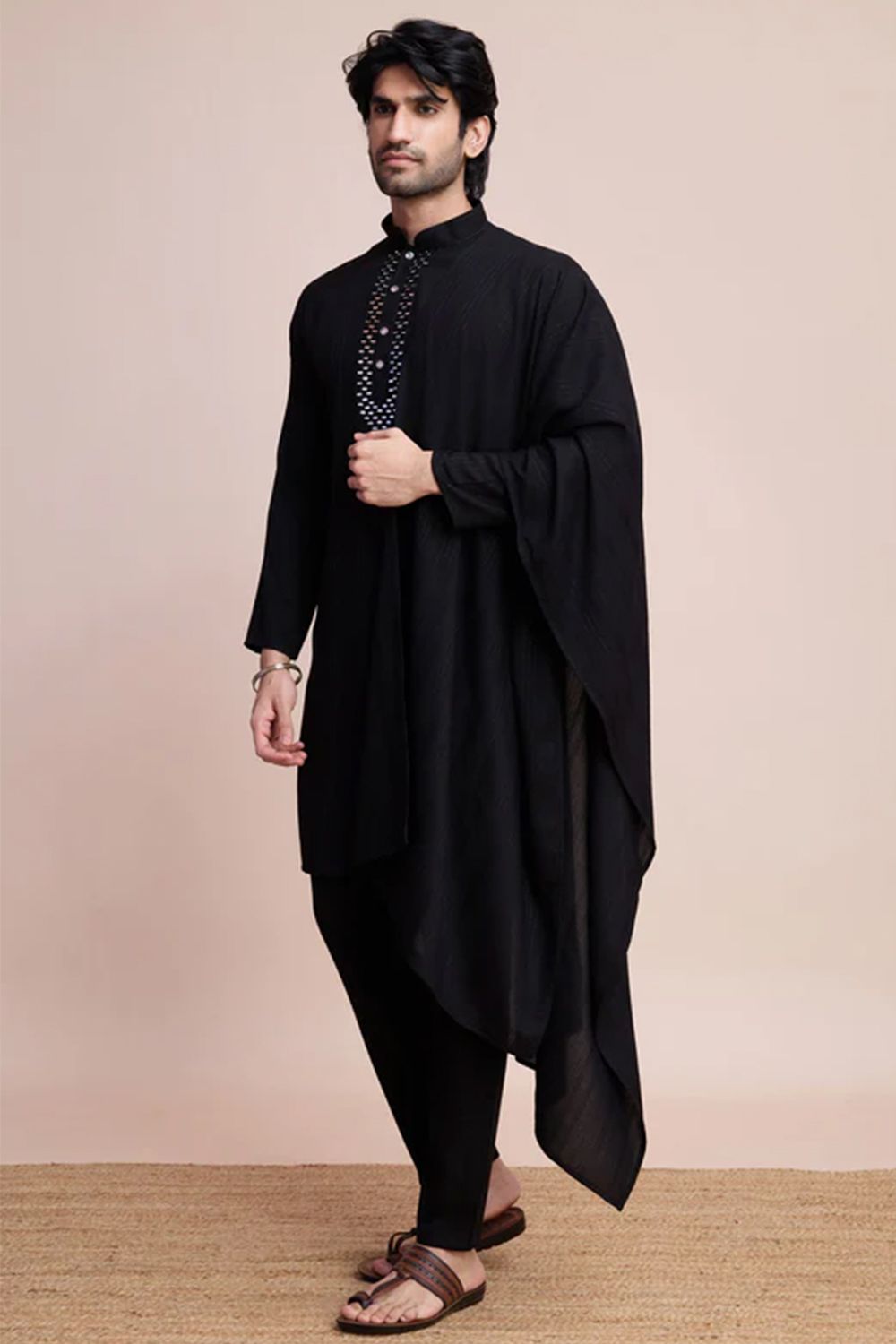 Black Viscose Mirror Kurta Pyjama