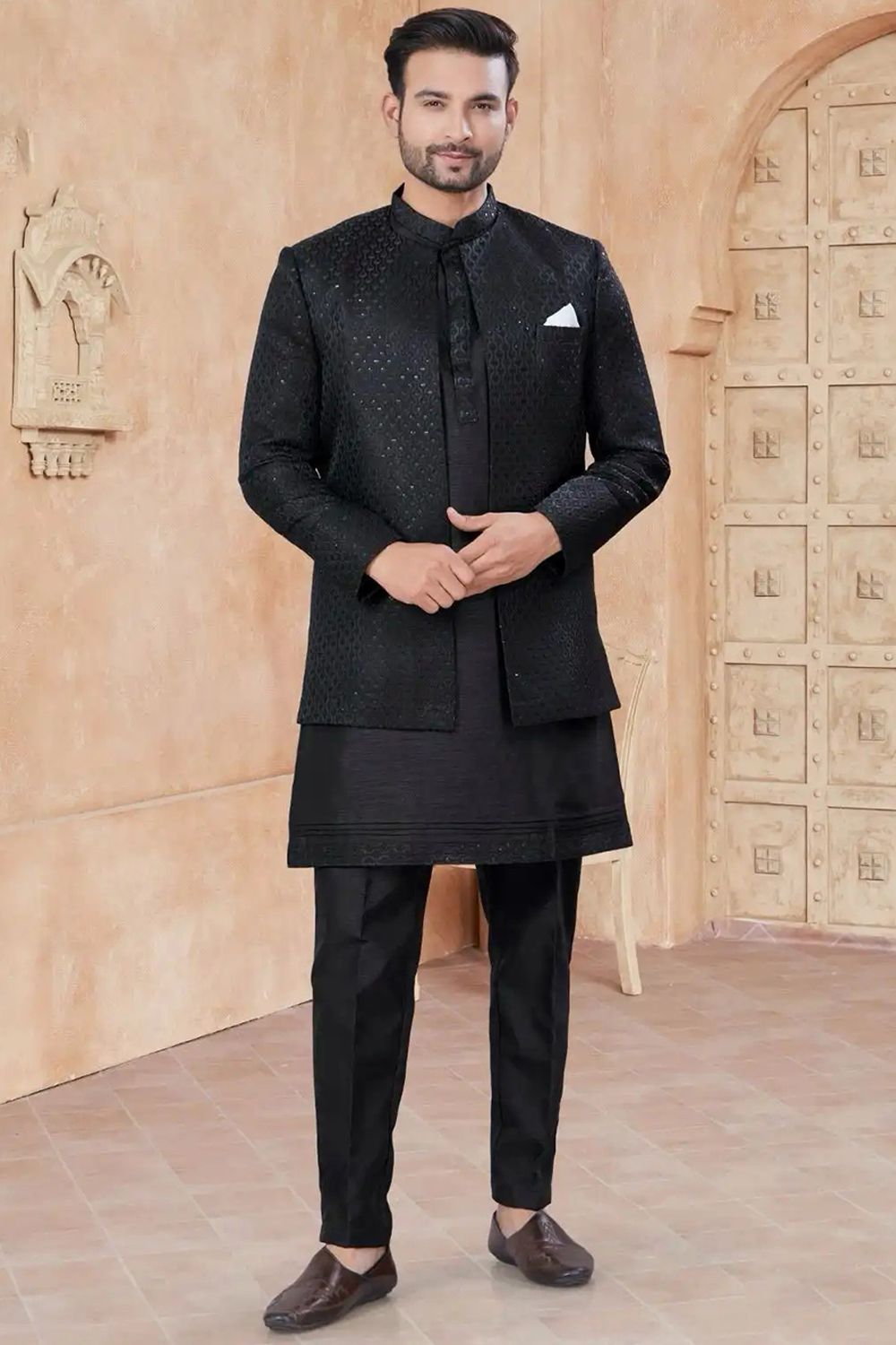Black Art Silk Kurta
