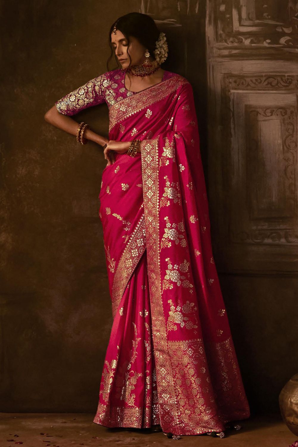 Coral Red Silk Light Weight Saree