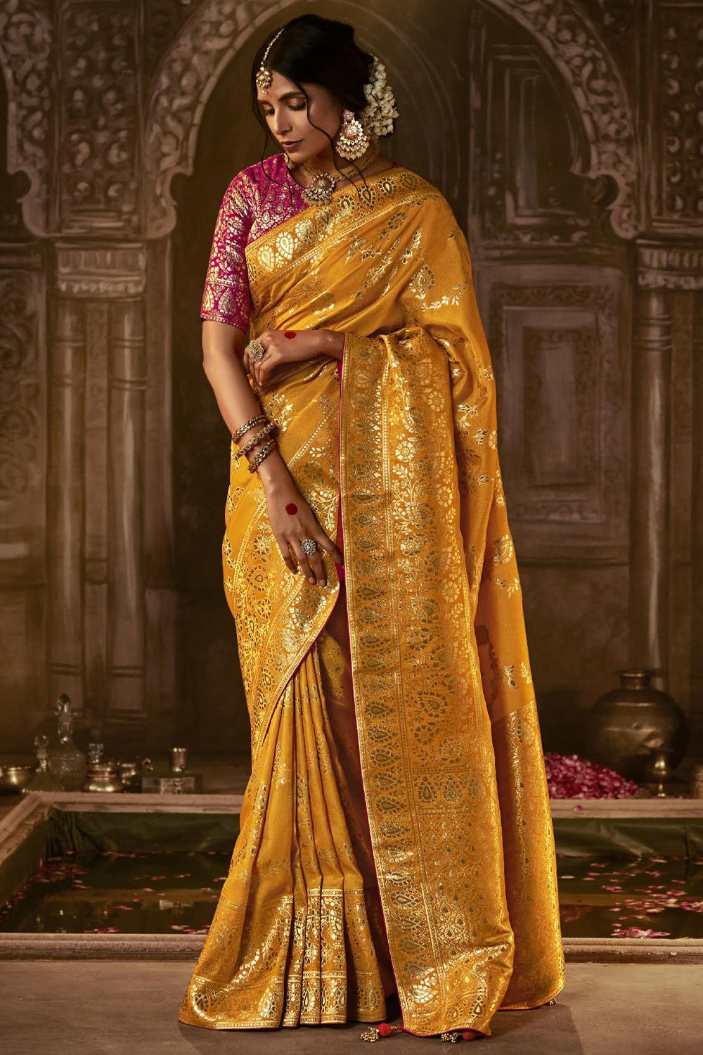 Yellow Silk Light Weight Saree