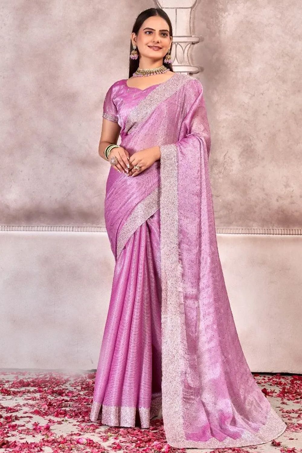 Taffy Pink Embroidered Chiffon Saree