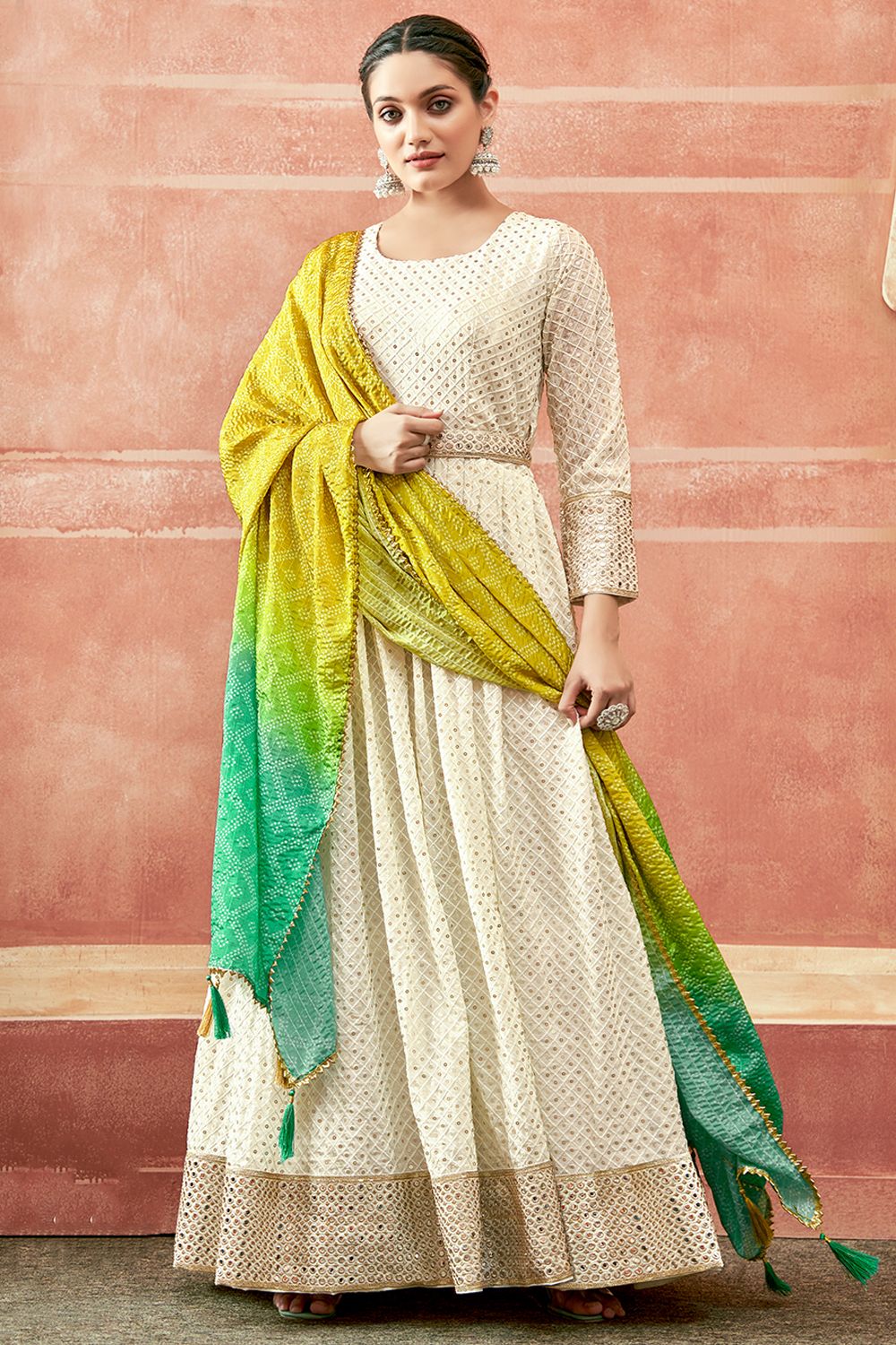 Off White Georgette Sequins Embroidered Anarkali Suit