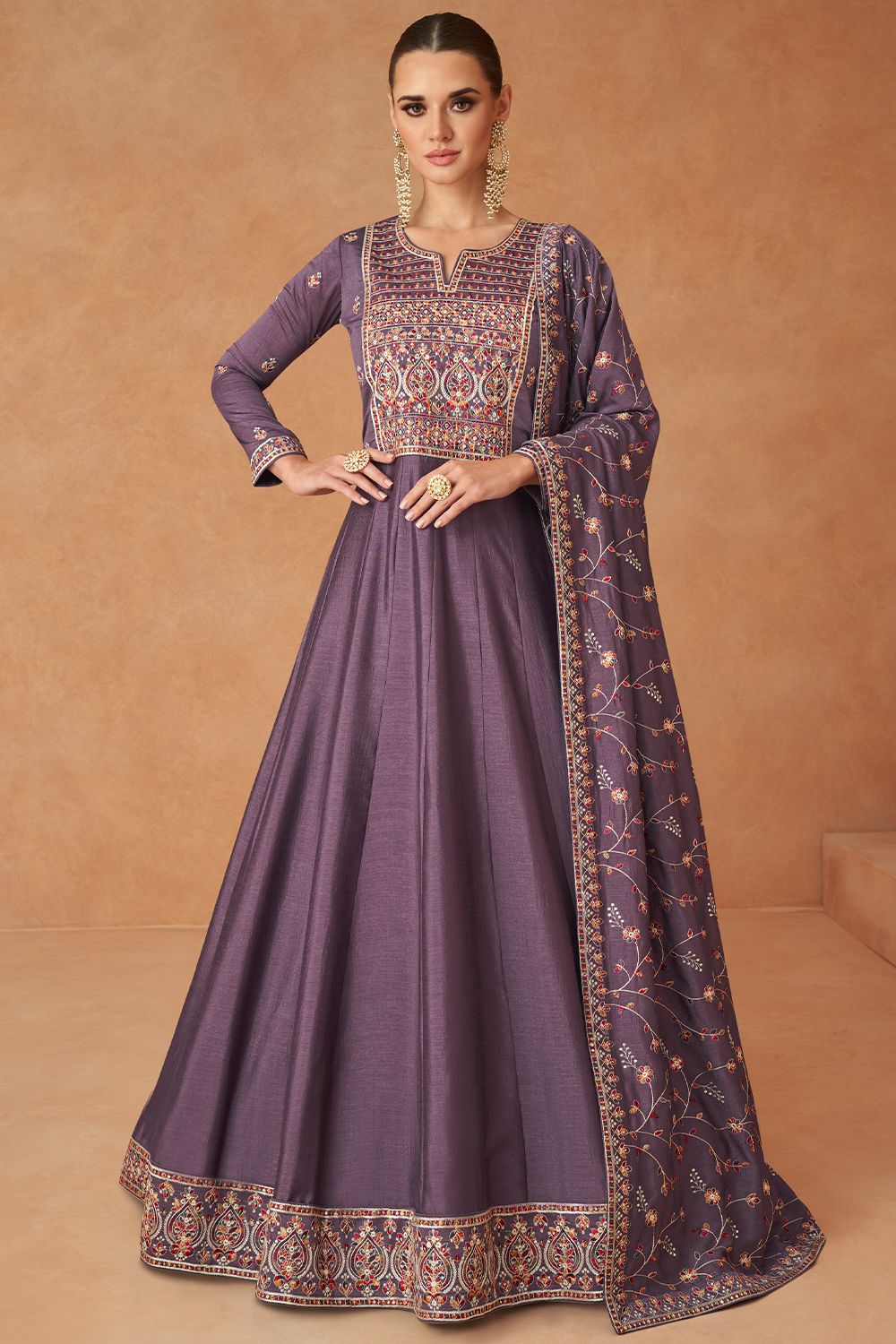Mauve Silk Anarkali Kameez 