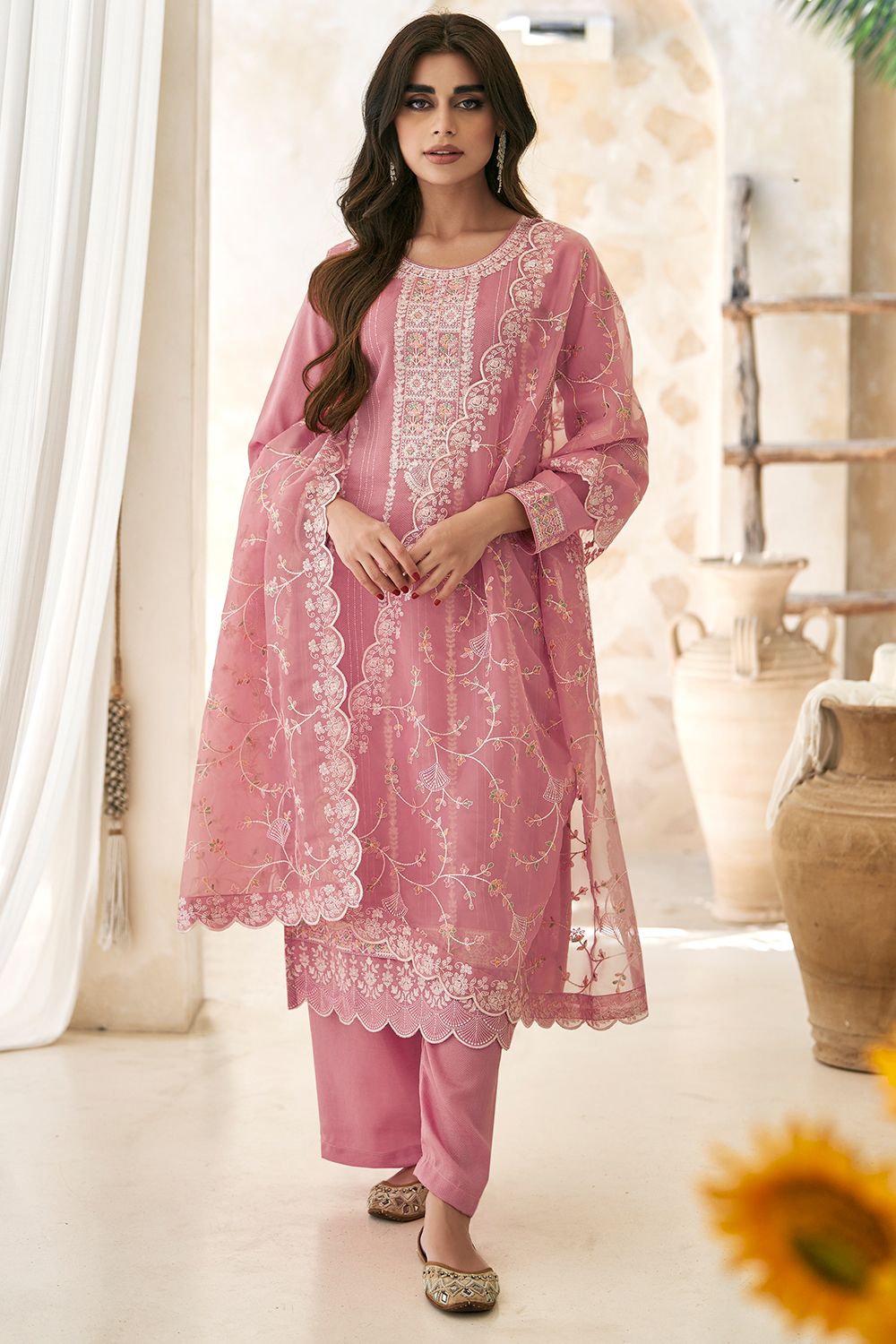 Pastel Pink Silk Pakistani Suit