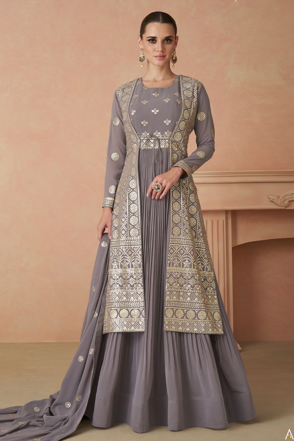 Grey Sequence Embroidered Georgette Anarkali Suit