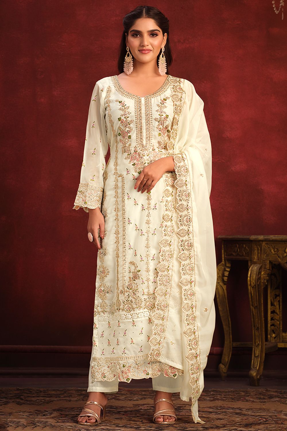 White Viscose Salwar Kameez