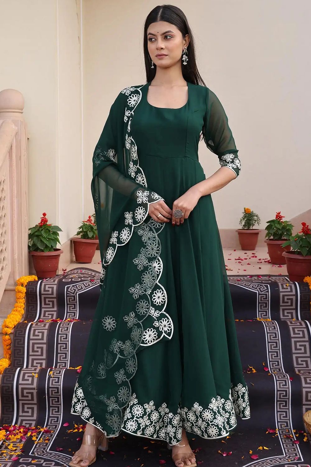 Green Heavy Embroidered Anarkali  Suit