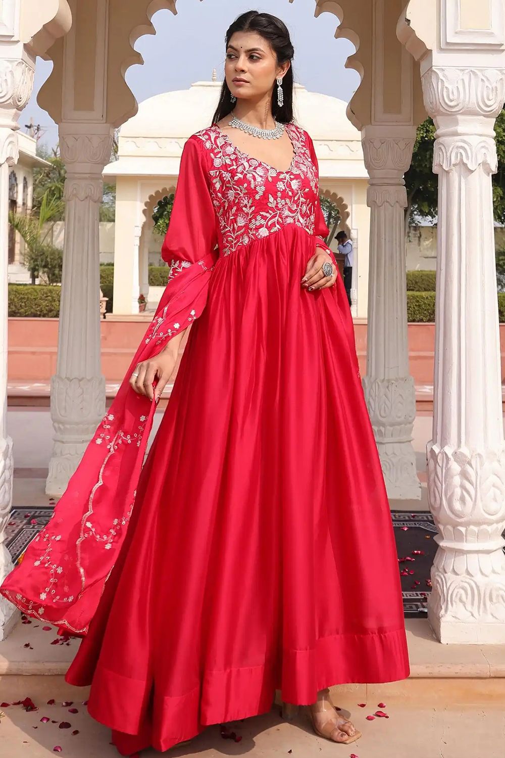 Pink Embroidered Art Silk Suit Set