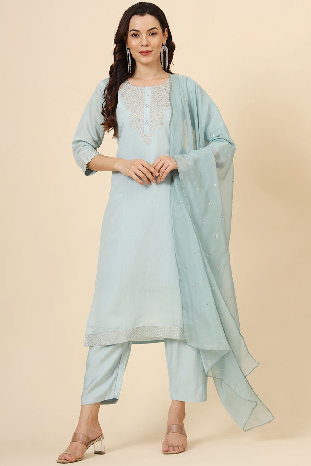 Pastel Blue Silk Salwar Kameez