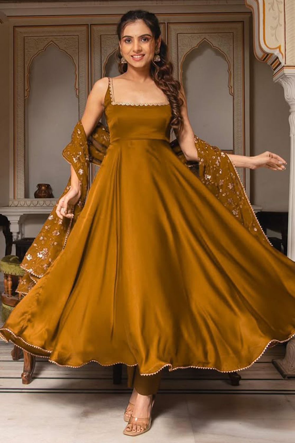 Copper Embroidered Georgette Anarkali Suit