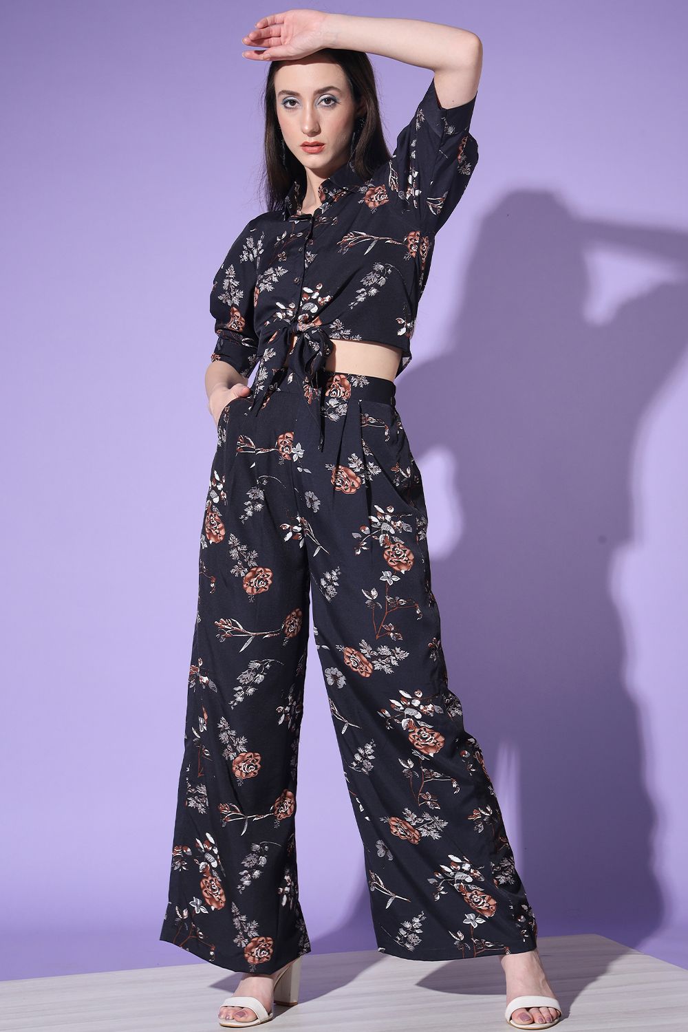 Black Floral Printed Crepe Co-ord Set