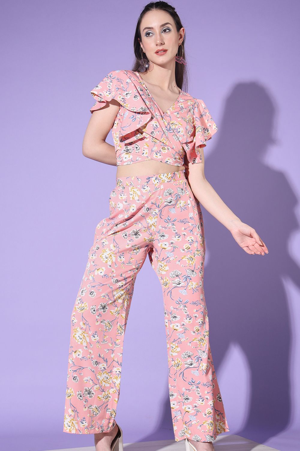 Peach Floral Printed Crepe Co-ord Set