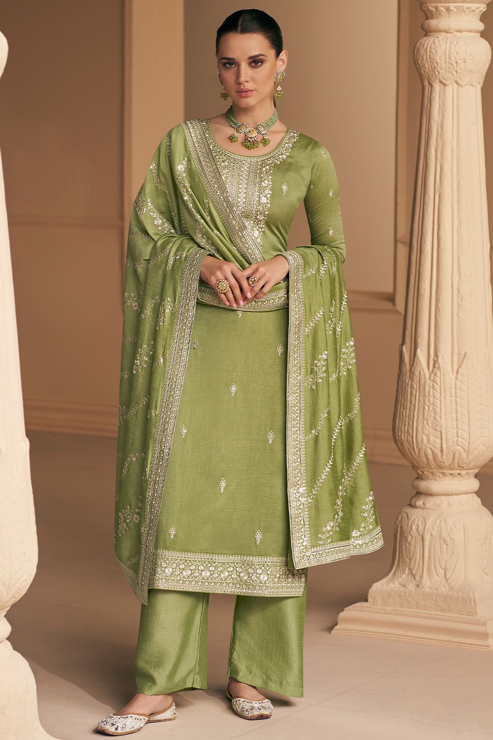 Olive Green Designer Salwar Suit