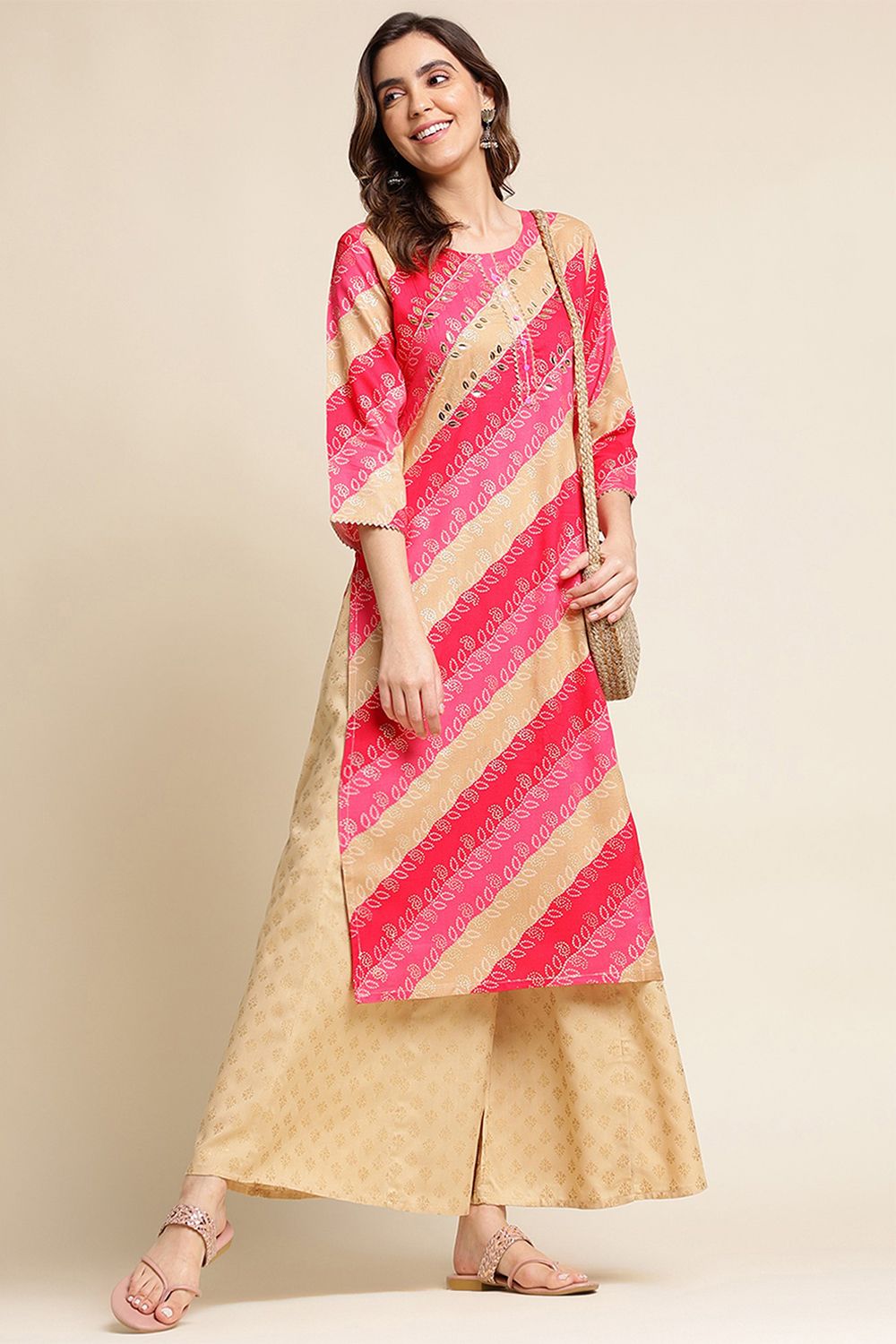 Pink Printed Straight Cut Kurti