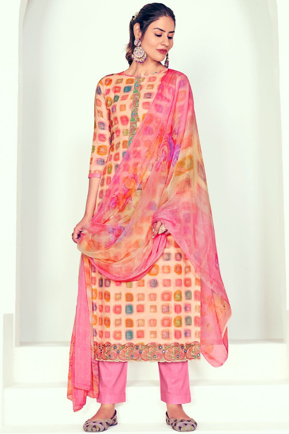 Pink Pure Cotton Multicolor Salwar Suit With Digital Print