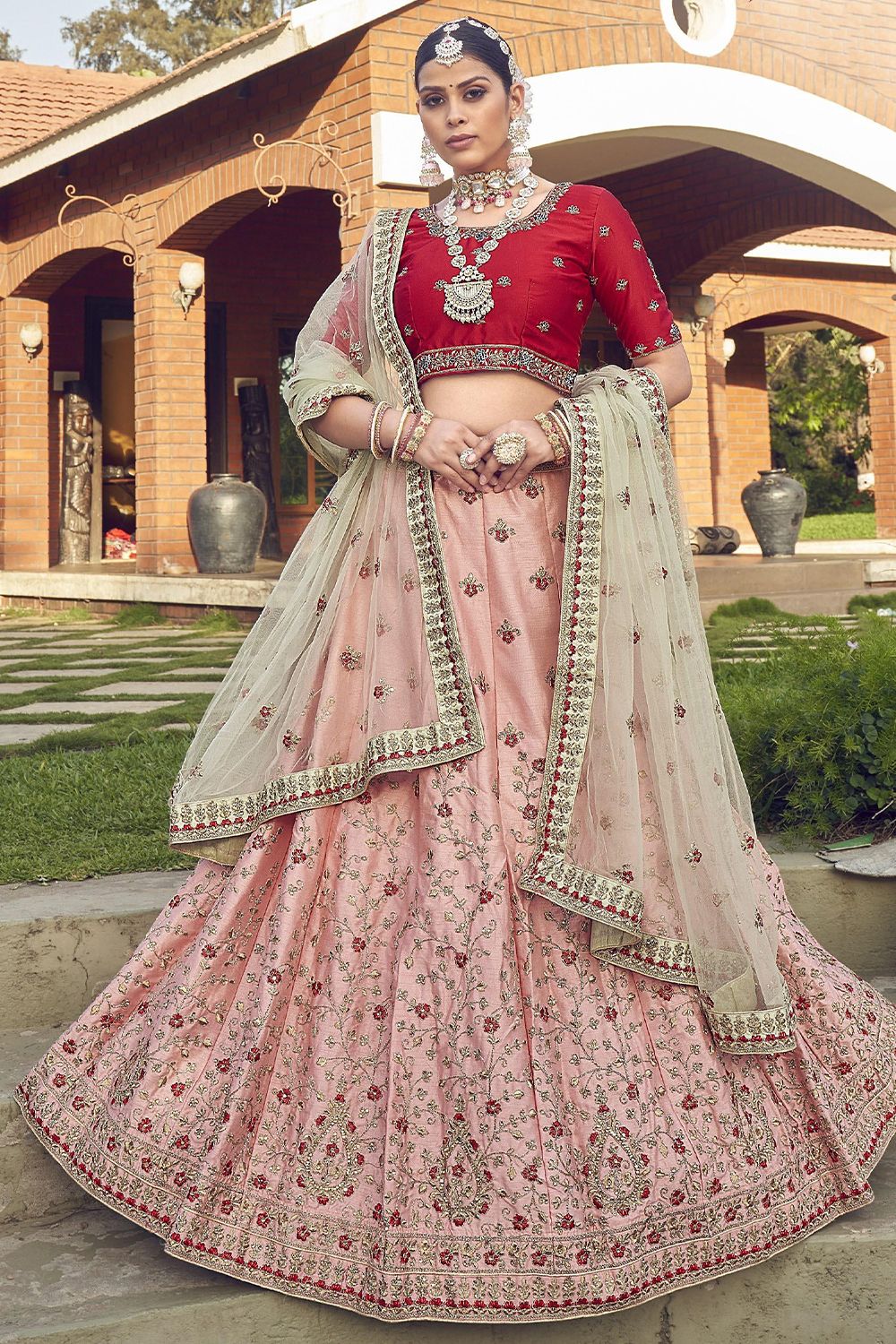 Pink Satin Embroidered Lehenga choli