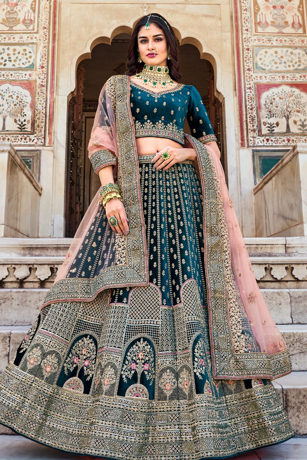 Blue Velvet Embroidered Lehanga Choli
