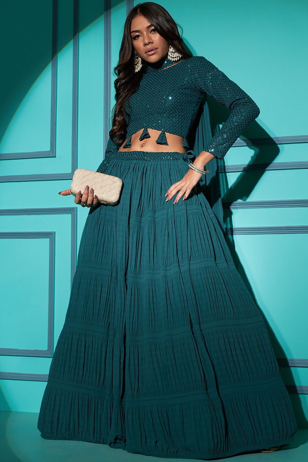 Turquoise Embellished Georgette Lehenga Choli