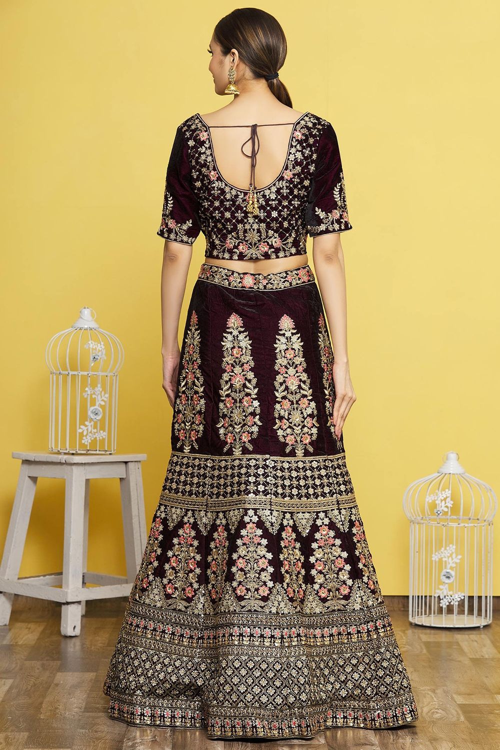 Wine Maroon Embroidered A Line Lehenga