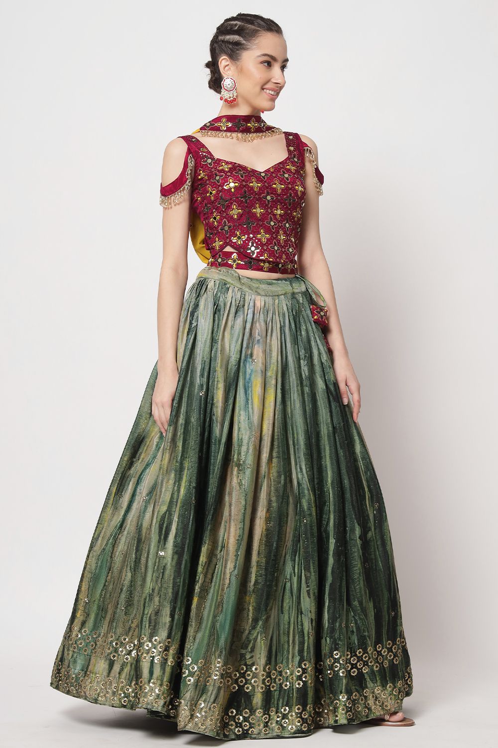 Silk Green Flared Style Lehenga Set