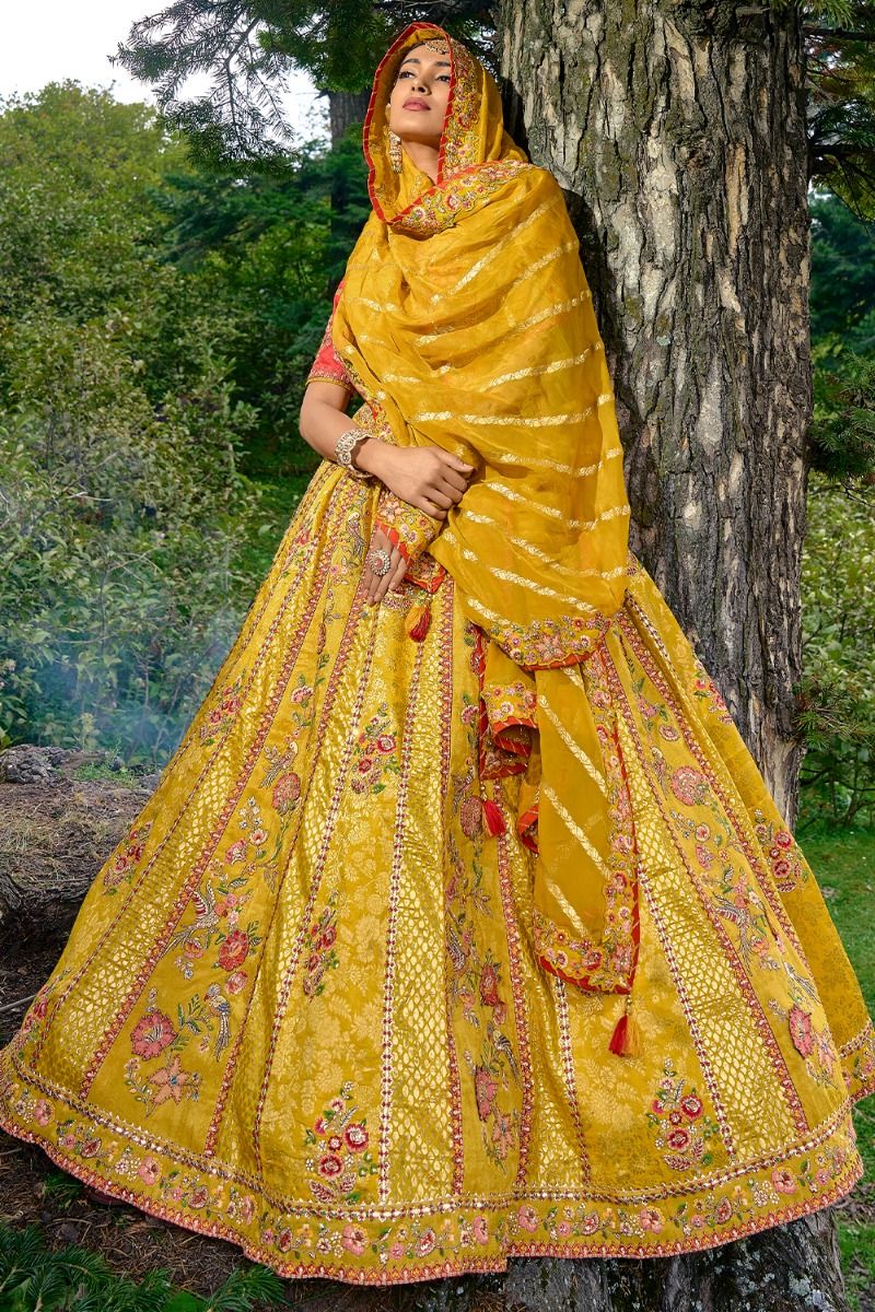 Yellow Silk Lehenga Choli With Gota Work