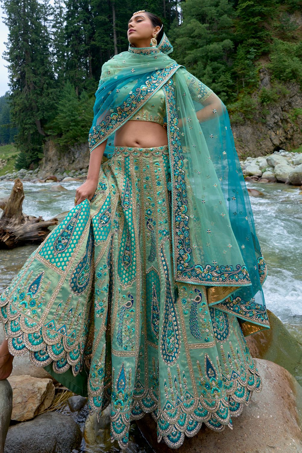 Sea Green Silk Embroidered Lehenga
