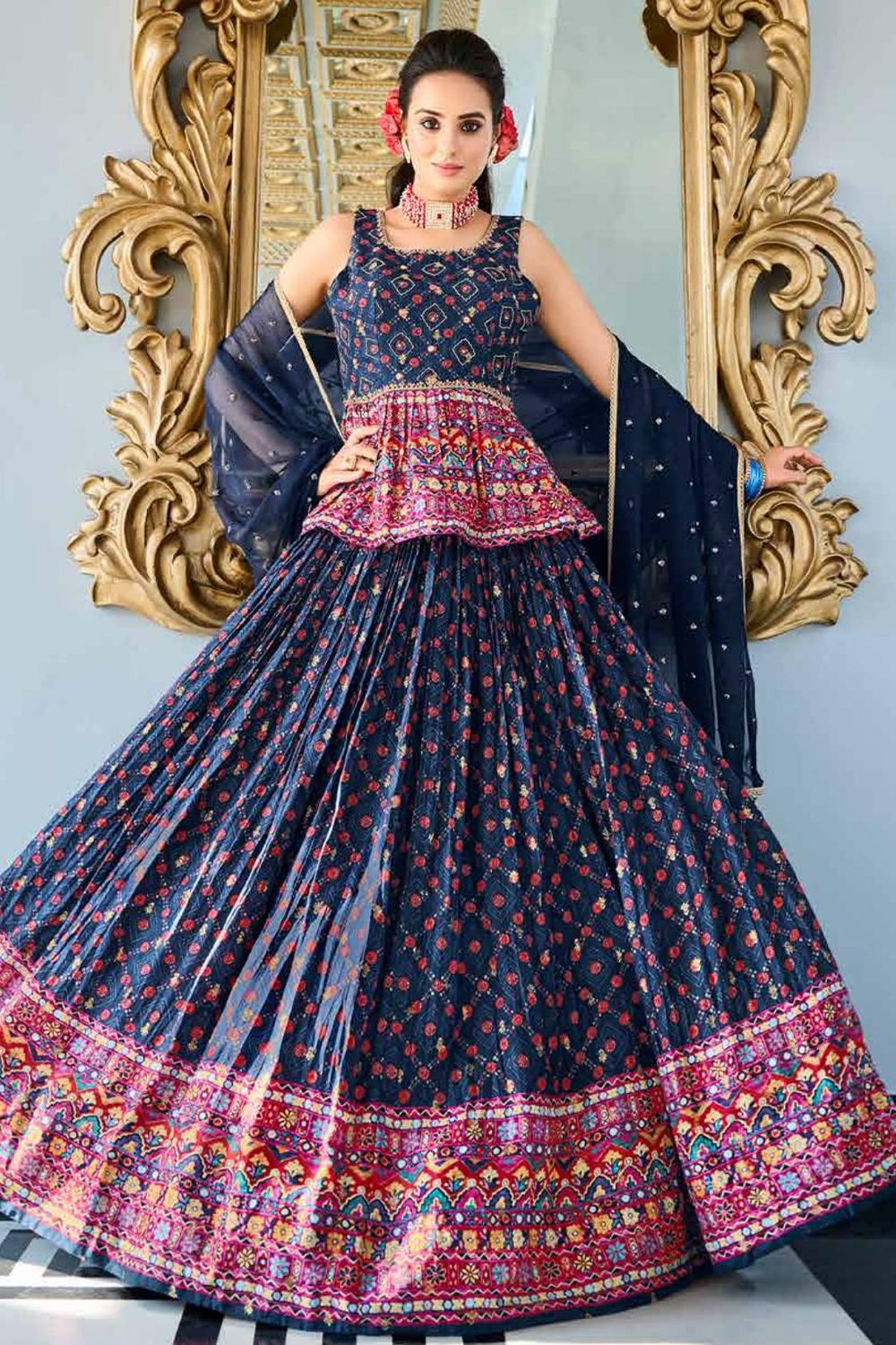 Blue Muslin Lehenga Choli
