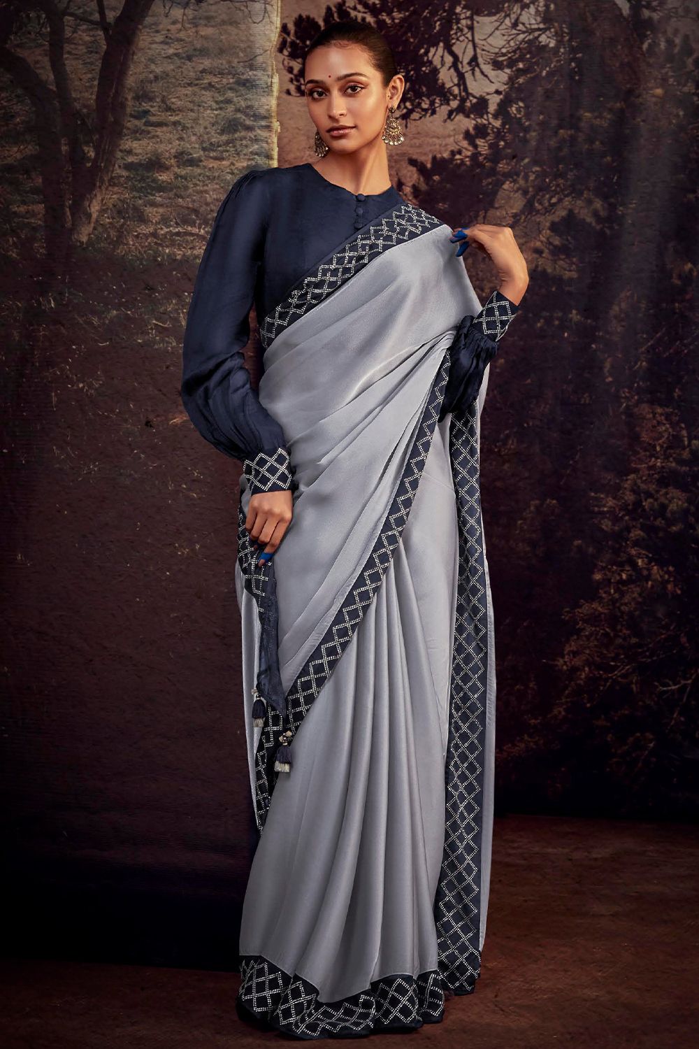 Grey Embroidered Fancy Fabric Silk Saree