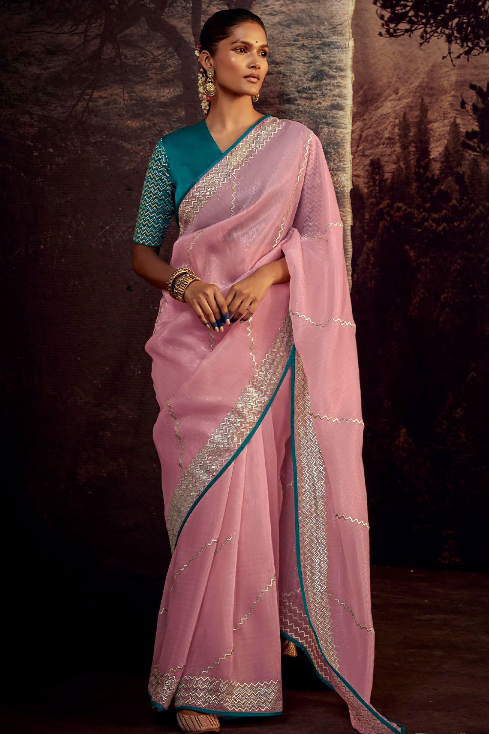 Baby Pink Embroidered Fancy Fabric Silk Saree