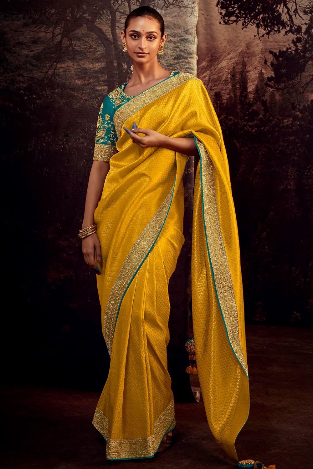 Mustard Yellow Embroidered Fancy Fabric Silk Saree