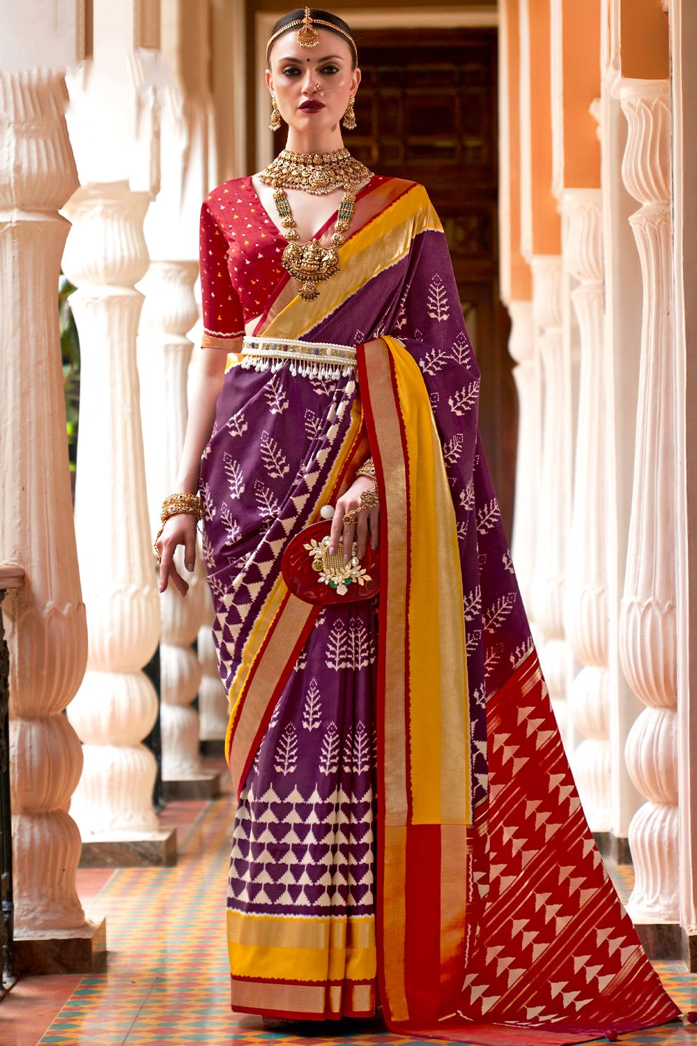 Purple Ethnic Motif Printed Fancy Silk Saree