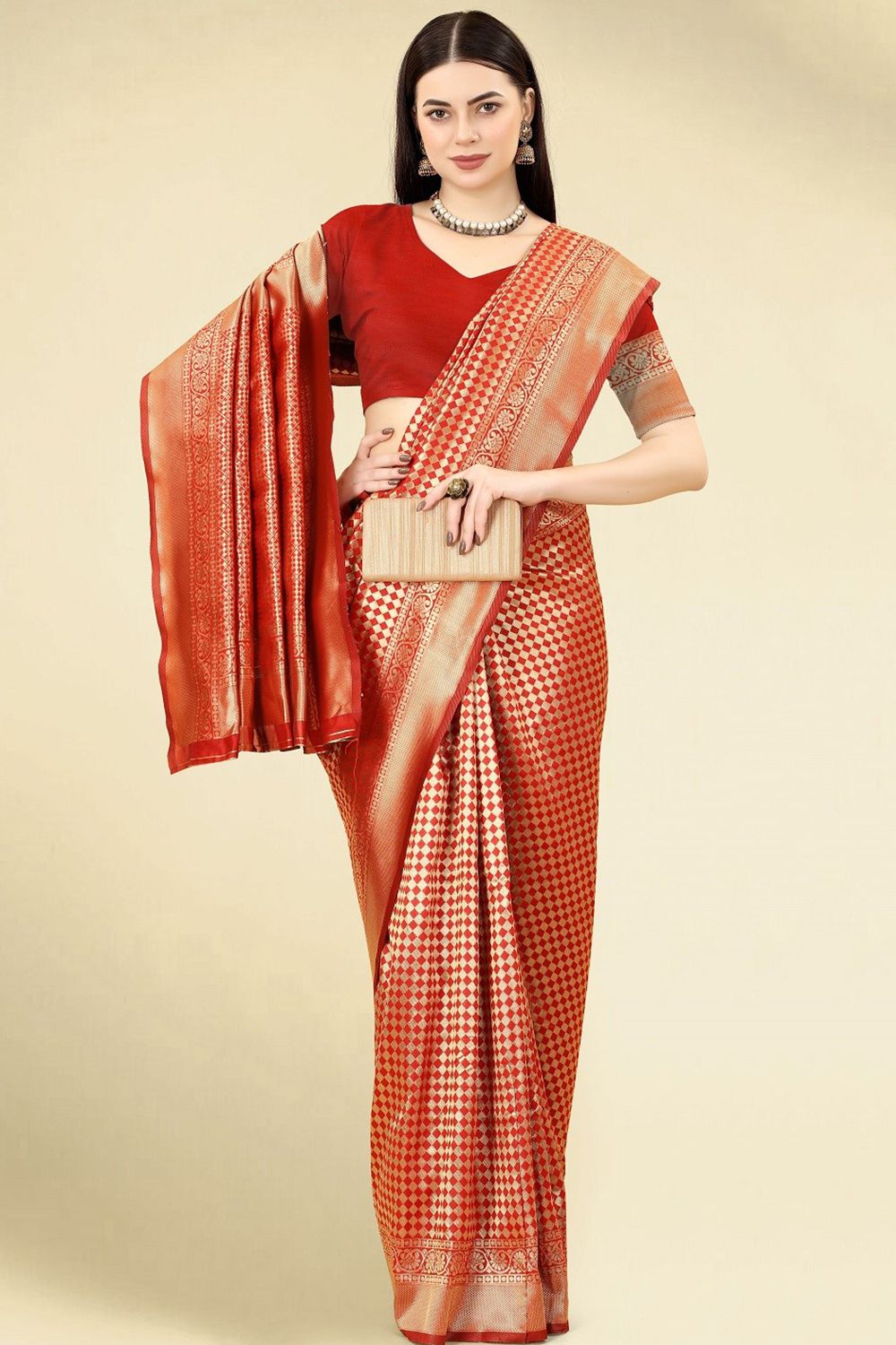 Red Jacquard Saree