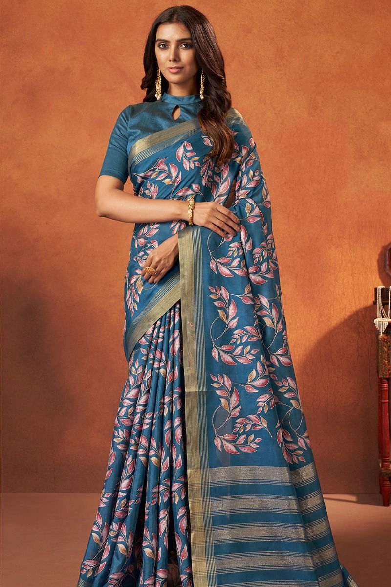 Indigo Multicolor Crepe Silk Saree