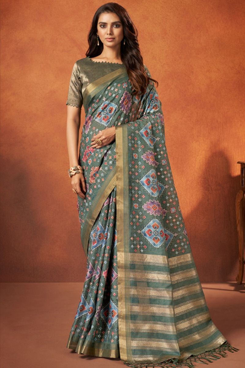 Sage Green Multicolor Crepe Silk Saree