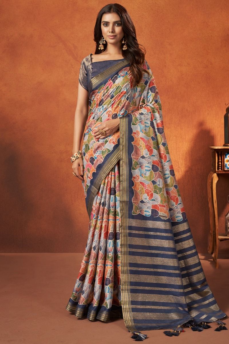 Purple Multicolor Crepe Silk Saree