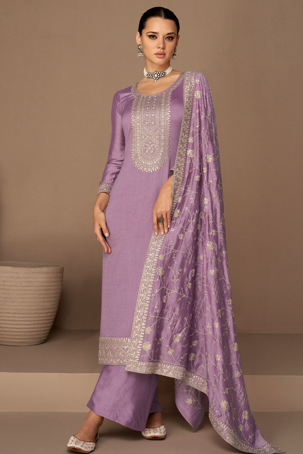 Lavender Straight Cut Palazzo Suit