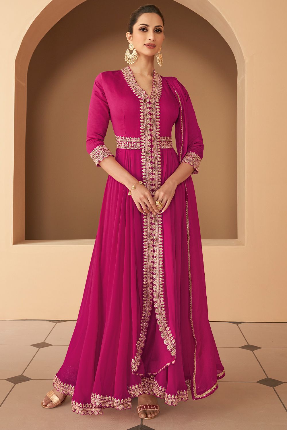 Rani Pink Floor Length Anarkali Kurti