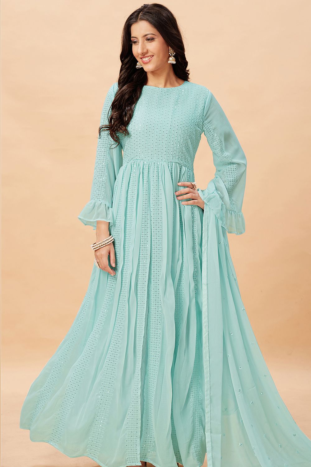 Mint Blue Georgette Anarkali Suit