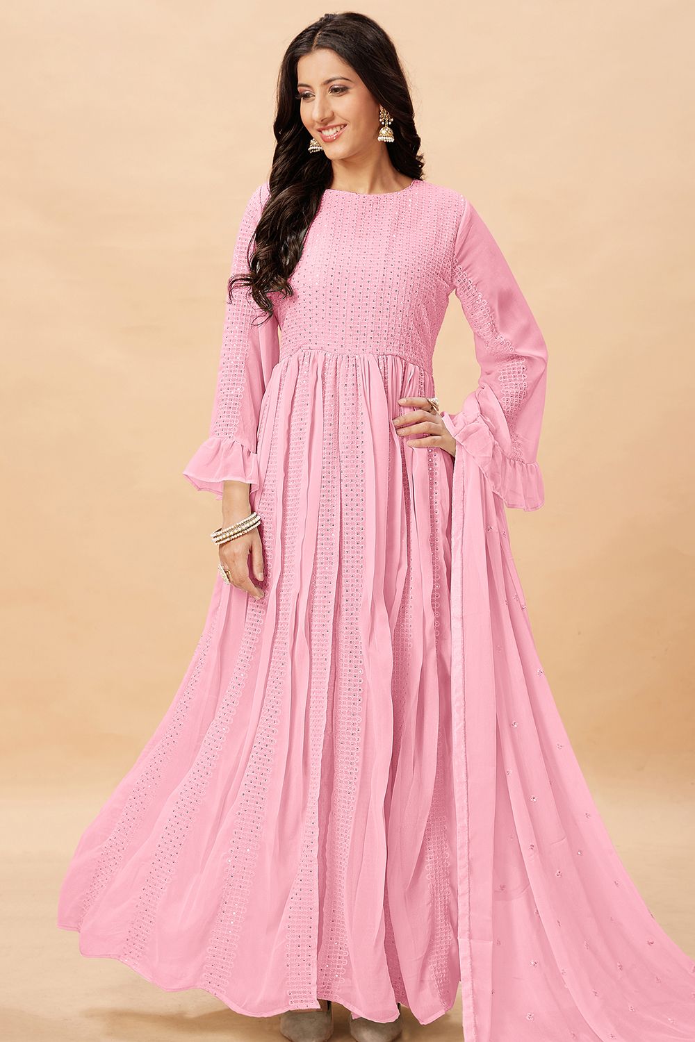 Pastel Pink Georgette Anarkali Suit