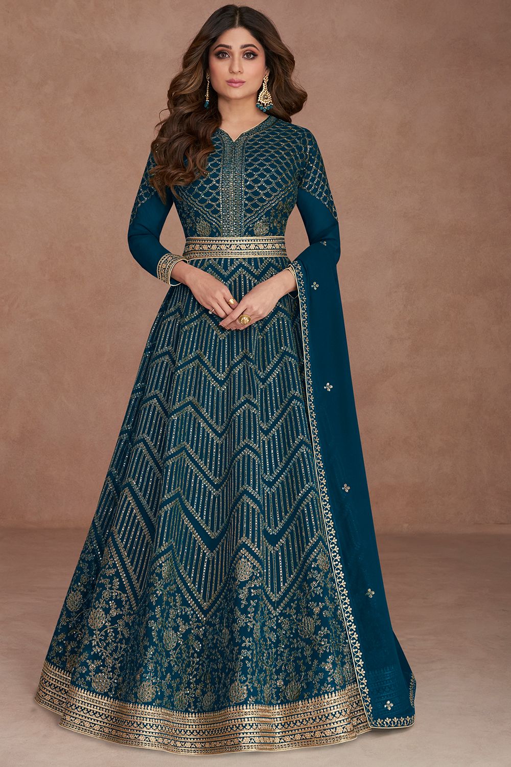 Peacock Blue Georgette  Embroidered Anarkali Suit