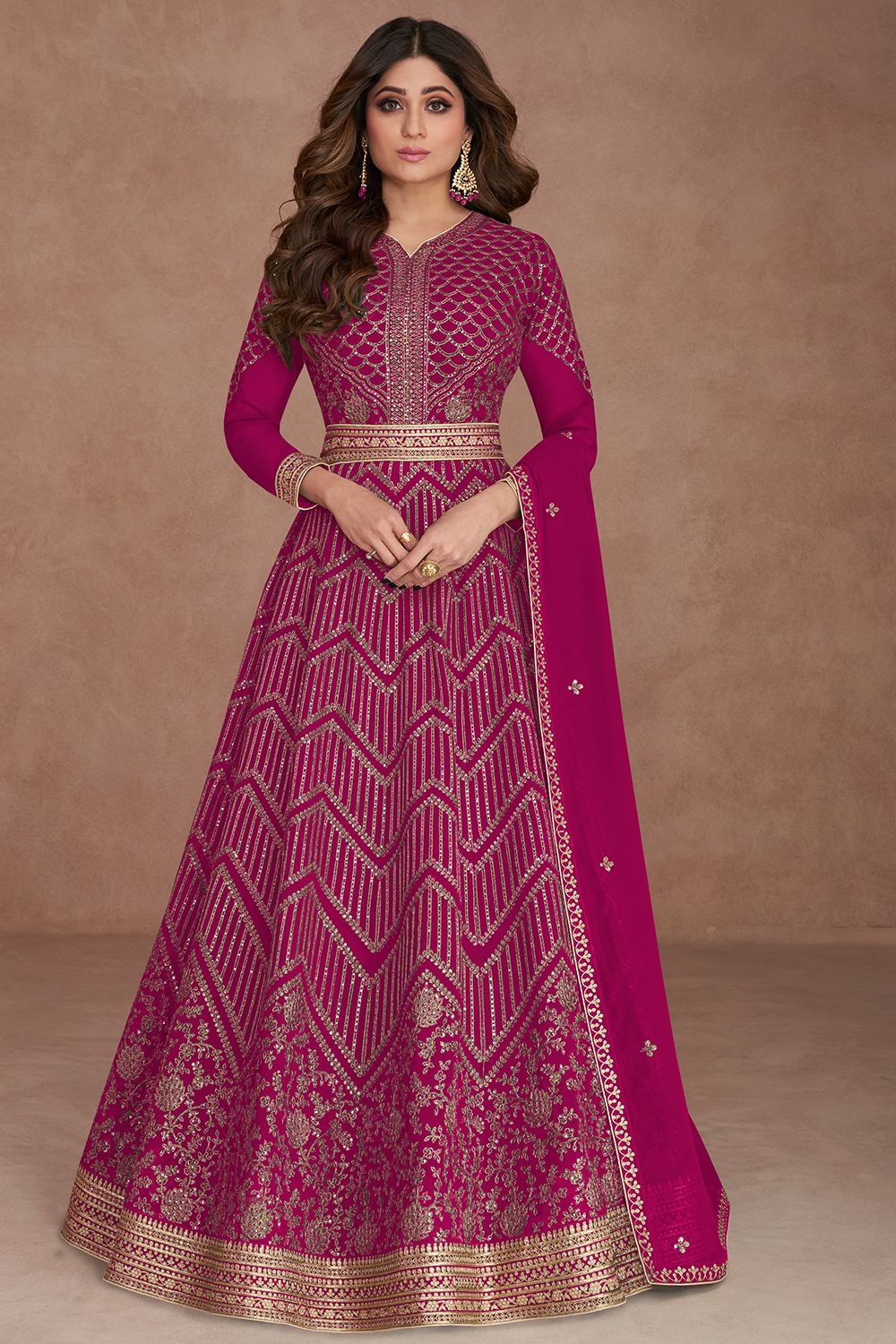 Ruby Pink Georgette  Embroidered Anarkali Suit
