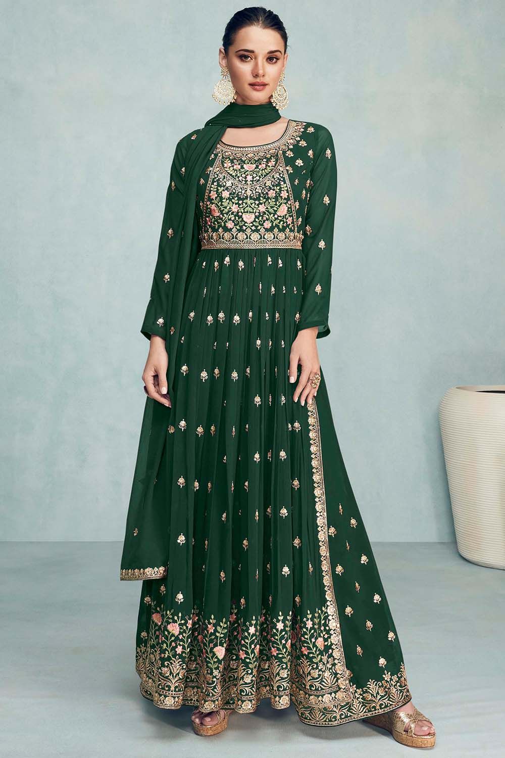 Green Georgette Palazzo Suit