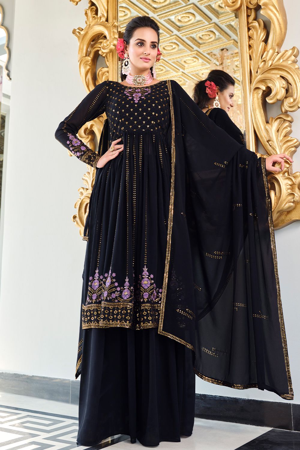 Black Sharara Style Georgette Salwar Suit