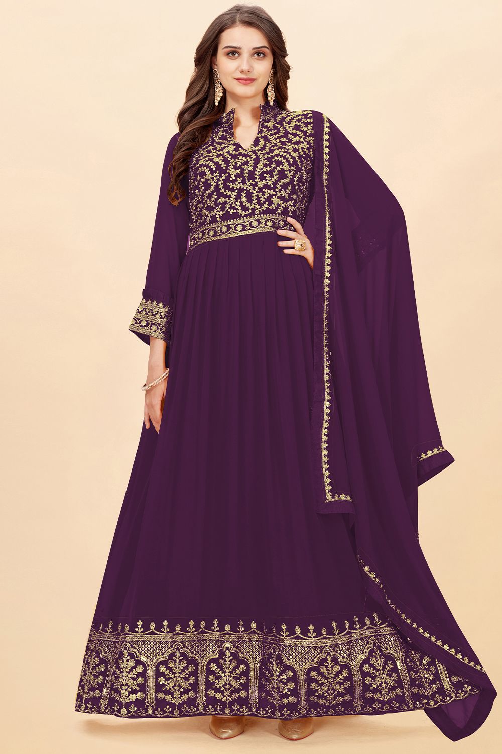 Purple Georgette Anarkali Style Suit