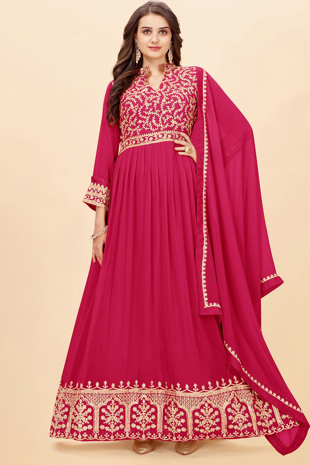 Dark Pink Georgette Anarkali Style Suit