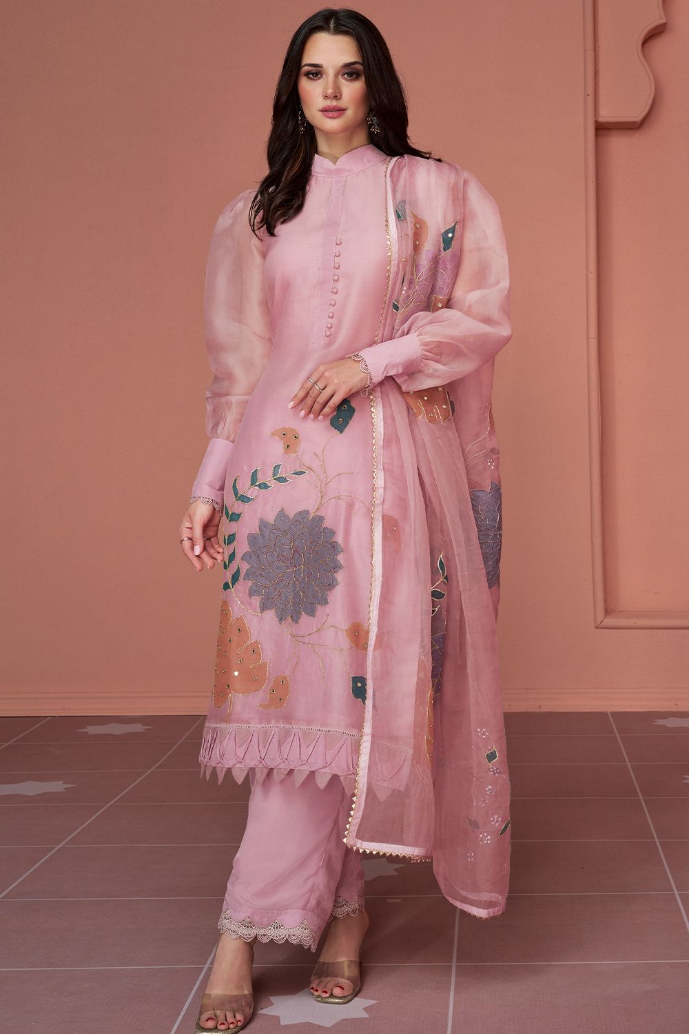 Pink Silk Party Wear Salwar Kameez